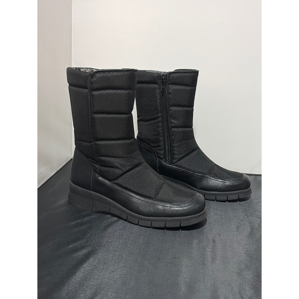A2 by Aerosoles Black Thermal Quilted Mid Calf Side Zip Winter Boots Womens 10M